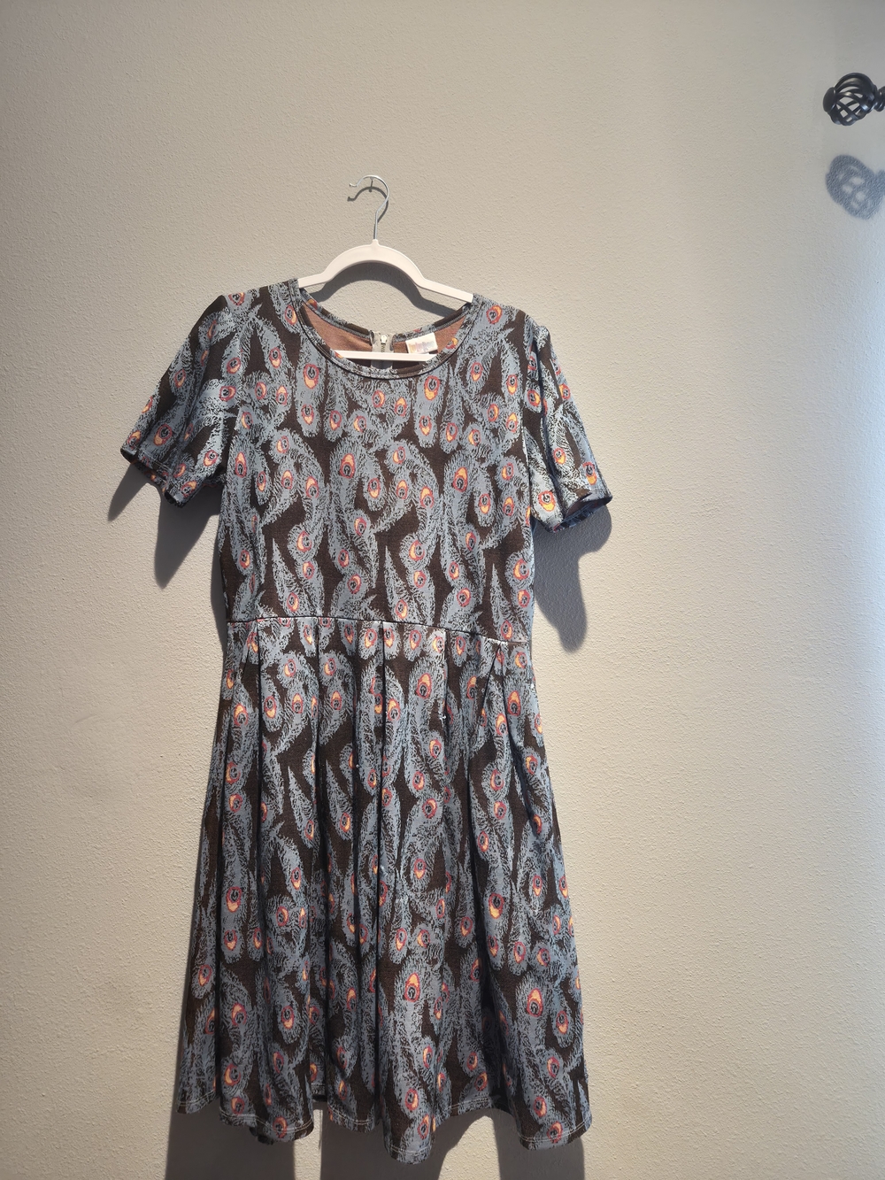 LuLaRoe Grey Floral Midi Dress with Pink and Orange Accents
